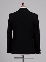 Black terry rayon tuxedo suit with floral cutdana embroidery