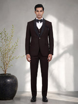 Dark wine terry rayon tuxedo suit with embellished black shawl lapel