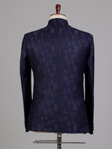 Midnight navy jacquard Jodhpuri suit with royal jharokha motif
