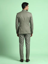 Sage olive jacquard silk Jodhpuri suit with crest buttons