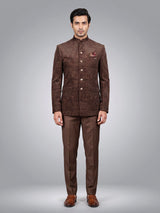 Coffee brown velvet Jodhpuri suit with regal paisley detailing