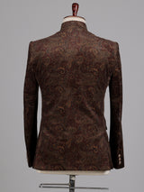 Coffee brown velvet Jodhpuri suit with regal paisley detailing