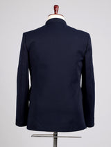 Midnight navy Jodhpuri suit with silver crest embroidery
