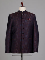 Regal blue Jodhpuri suit with brocade jharokha pattern