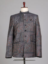 Charcoal grey Jodhpuri suit with paisley jacquard