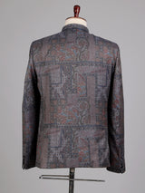 Charcoal grey Jodhpuri suit with paisley jacquard