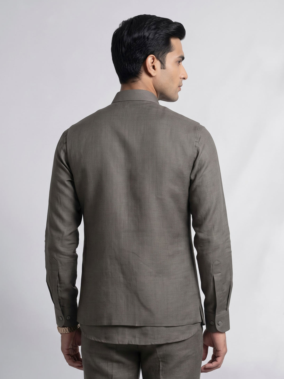 Slate grey ethnic waistcoat set with silver zardozi embroidery