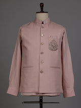 Dusty rose pink waistcoat set with zardozi medallion crest
