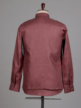 Dusty mauve wine bandhgala waistcoat set with embroidered crest