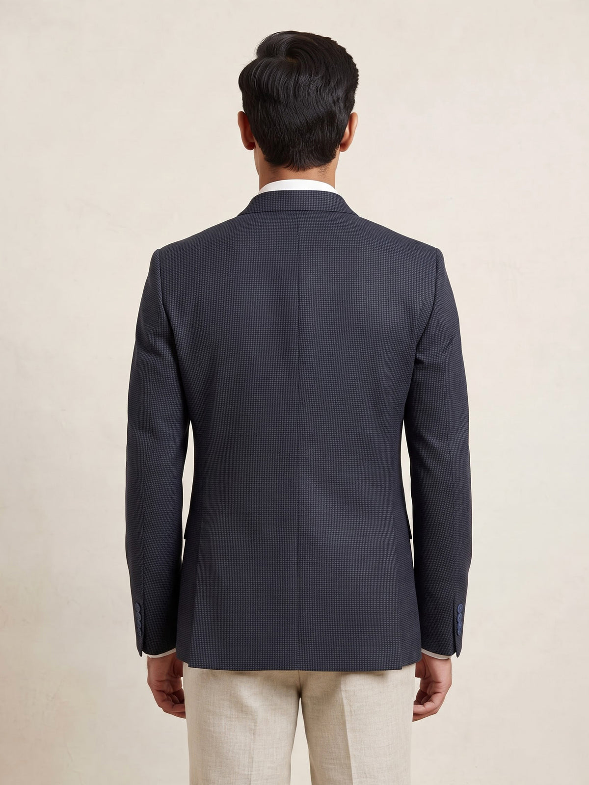 Deep navy micro knit textured single breasted blazer