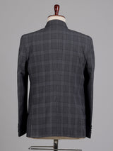 Charcoal grey glen plaid double breasted tailored blazer