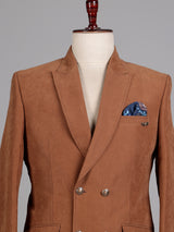 Tan brown suede finish double breasted tailored blazer