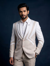 Light beige geometric panel designer blazer