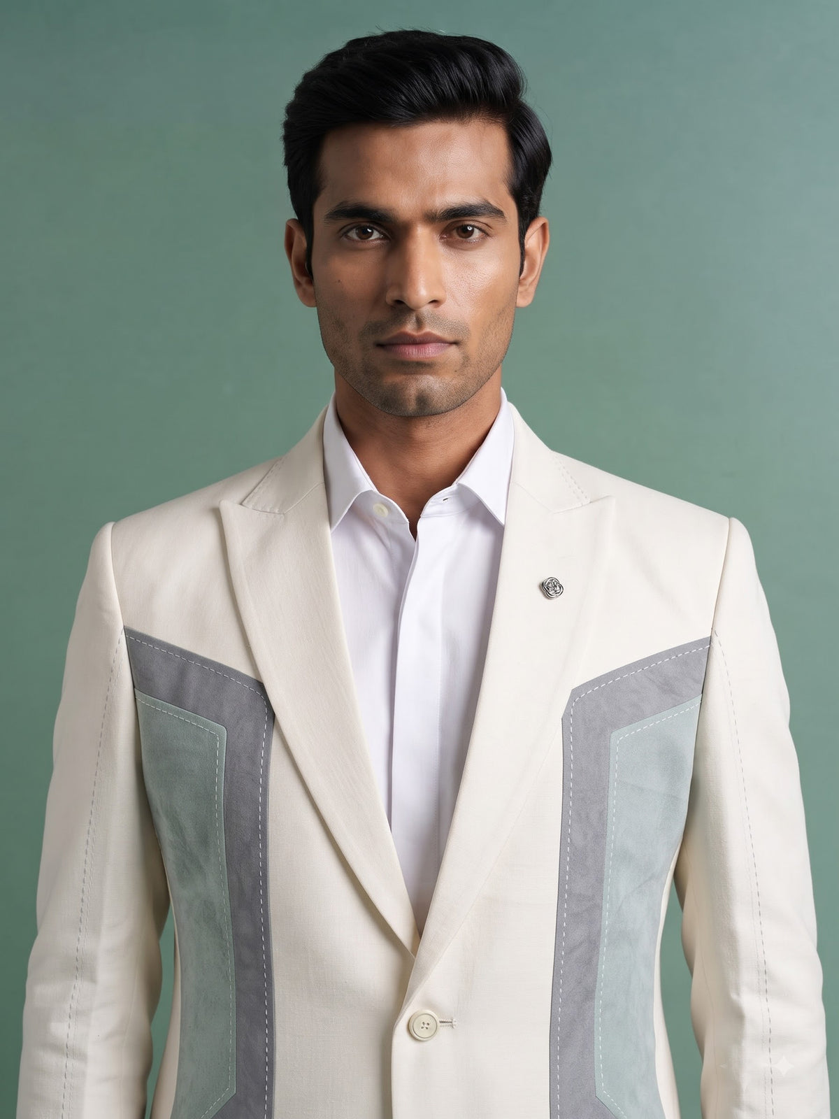Off White contemporary blazer with geometric contrast inset panels