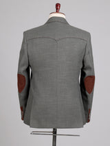 Classic grey herringbone pick stitched single breasted blazer