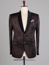 Deep Brown jacquard shadow floral shawl collar tuxedo blazer