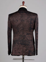 Deep Brown jacquard shadow floral shawl collar tuxedo blazer