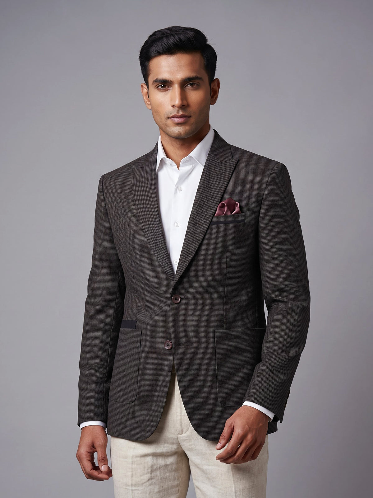 Charcoal black micro textured single breasted evening blazer