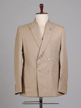 Elegant beige fine textured double breasted party blazer