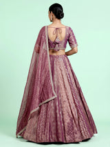 Purple banarasi tissue silk designer lehenga with embellished dupatta
