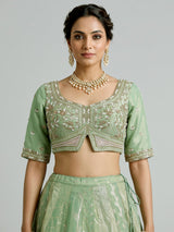 Pista green banarasi tissue silk designer lehenga with dupatta