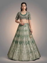 Mehendi green banarasi silk lehenga choli with embellished dupatta