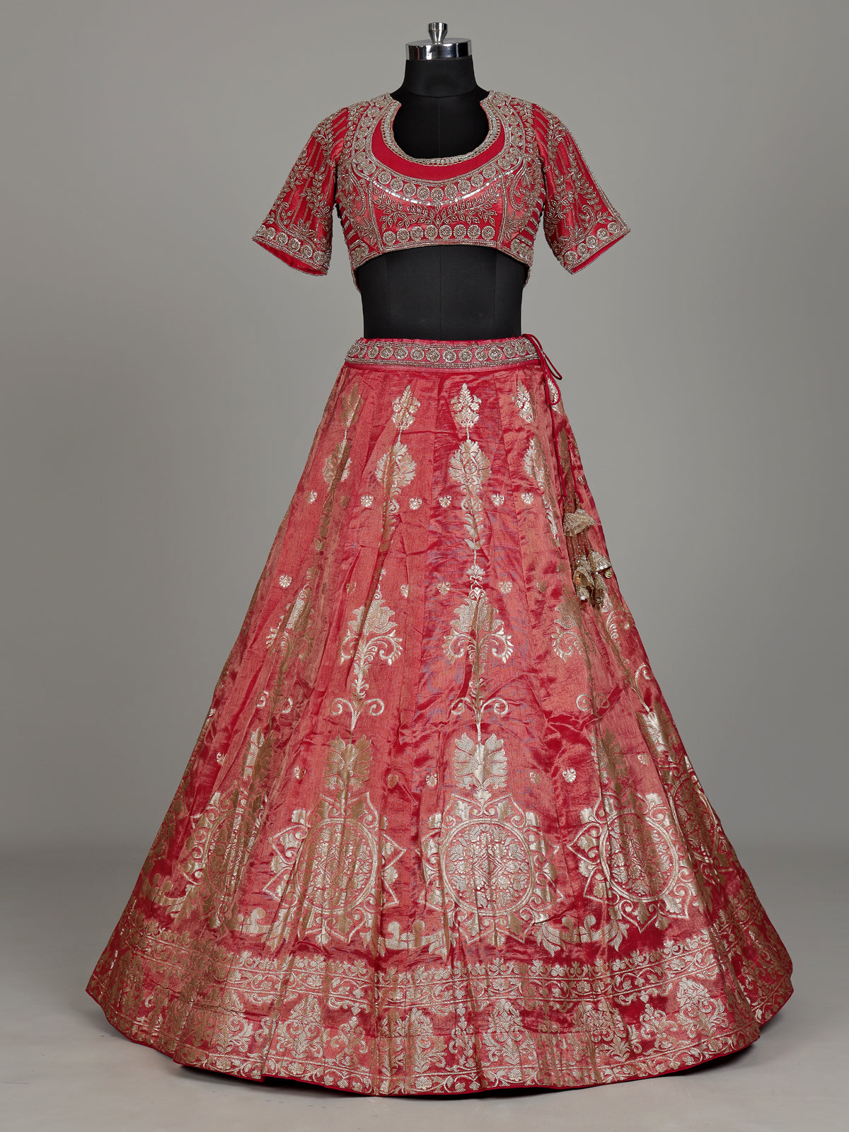 Rani pink banarasi silk lehenga choli with embellished dupatta
