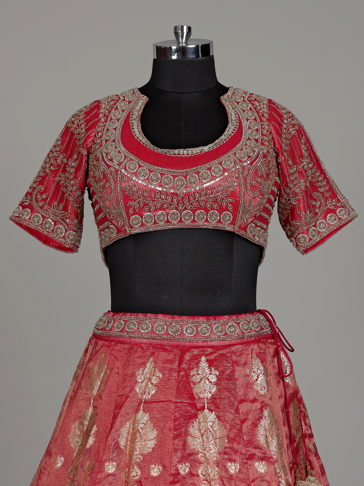 Rani pink banarasi silk lehenga choli with embellished dupatta