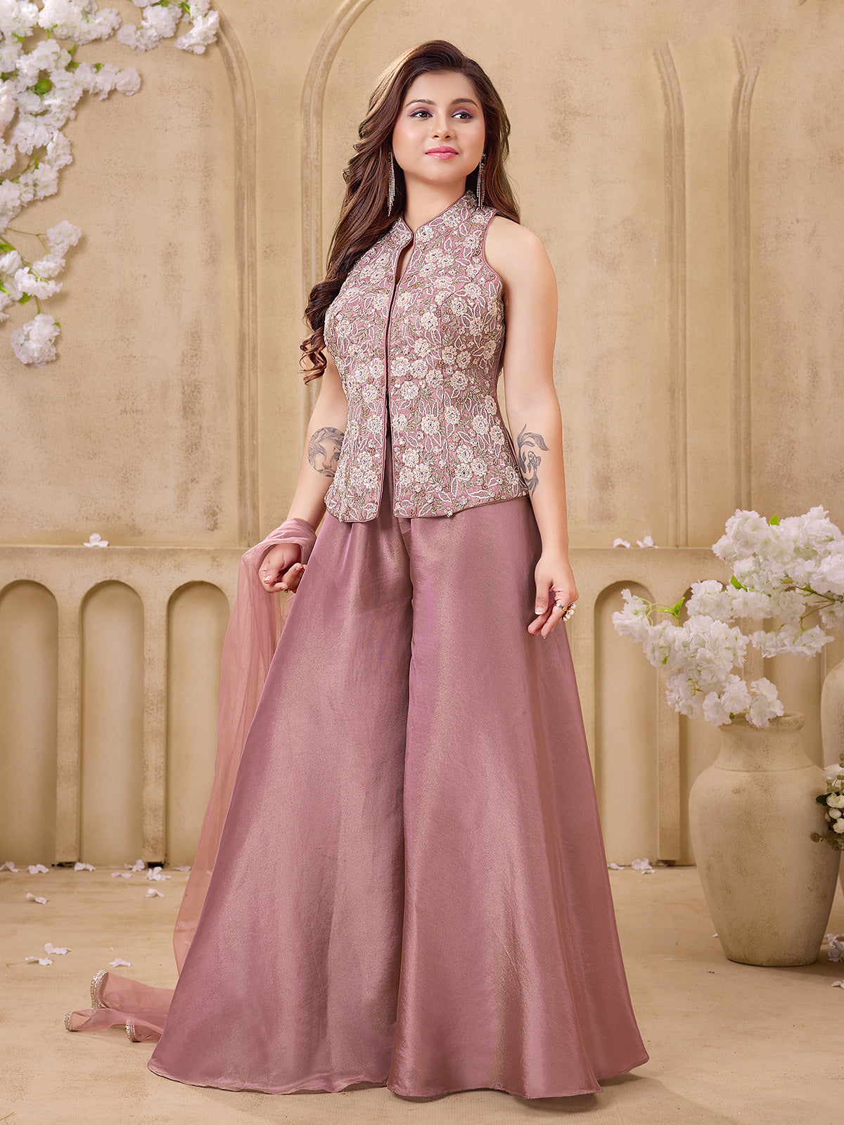Onion pink floral girls palazzo suit