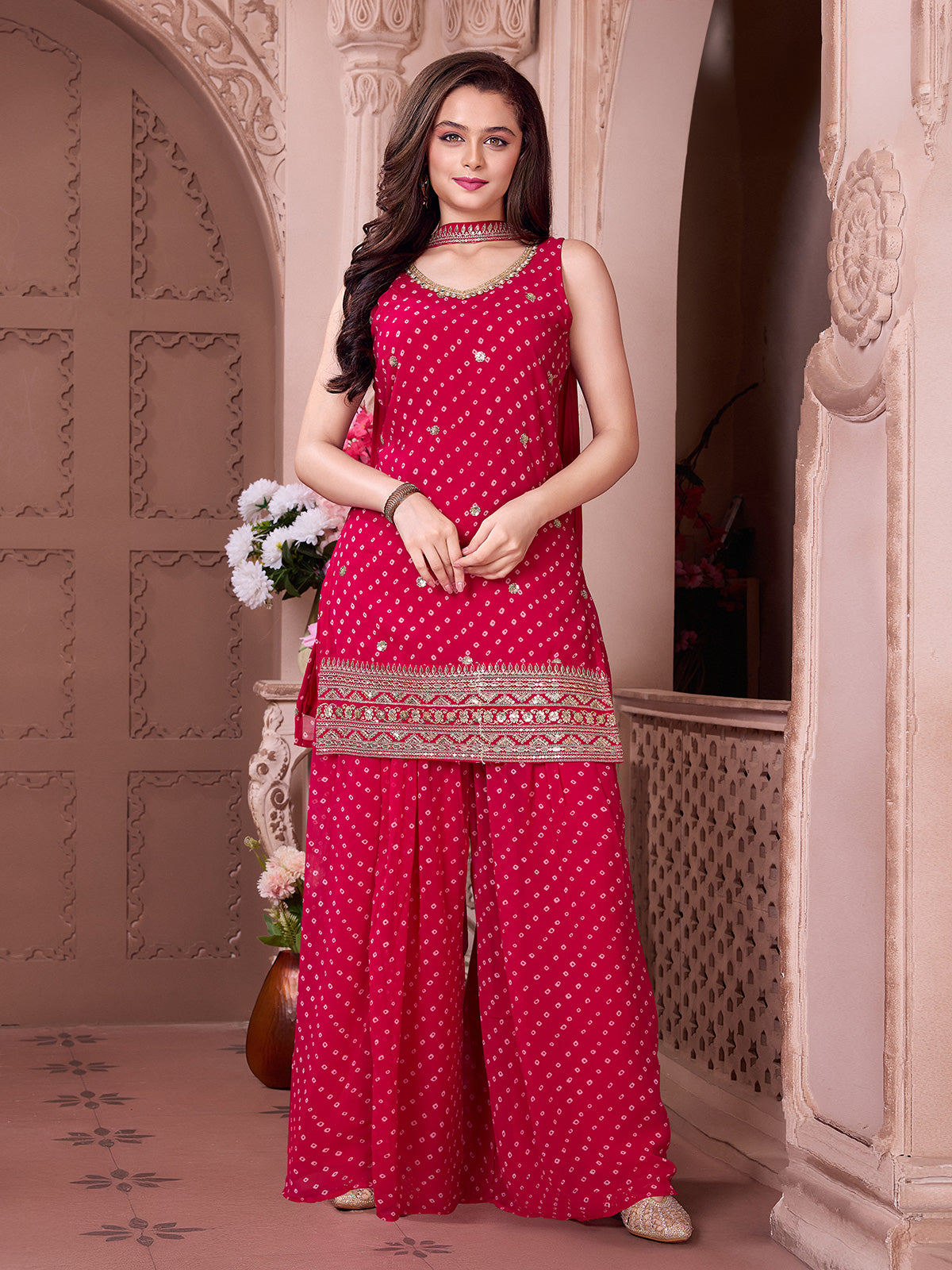 Rani pink glamorous girls designer palazzo suit
