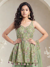 Green charming girls peplum palazzo suit