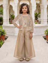 Beige chic girls palazzo suit with jacket