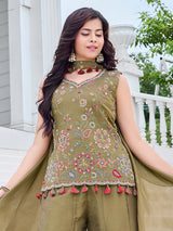 Mehendi green kashmiri girls palazzo suit