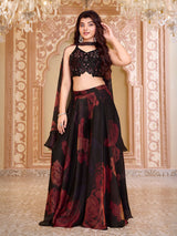 Black glamorous girls palazzo suit with choker