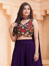 Purple vibrant girls palazzo suit with choker