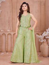 Green ornate girls designer palazzo suit
