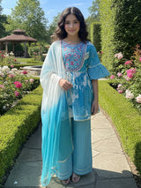 Blue floral girls designer palazzo suit