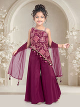 Wine dramatic girls designer palazzo suit