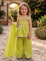 Green asymmetric girls palazzo suit with dupatta