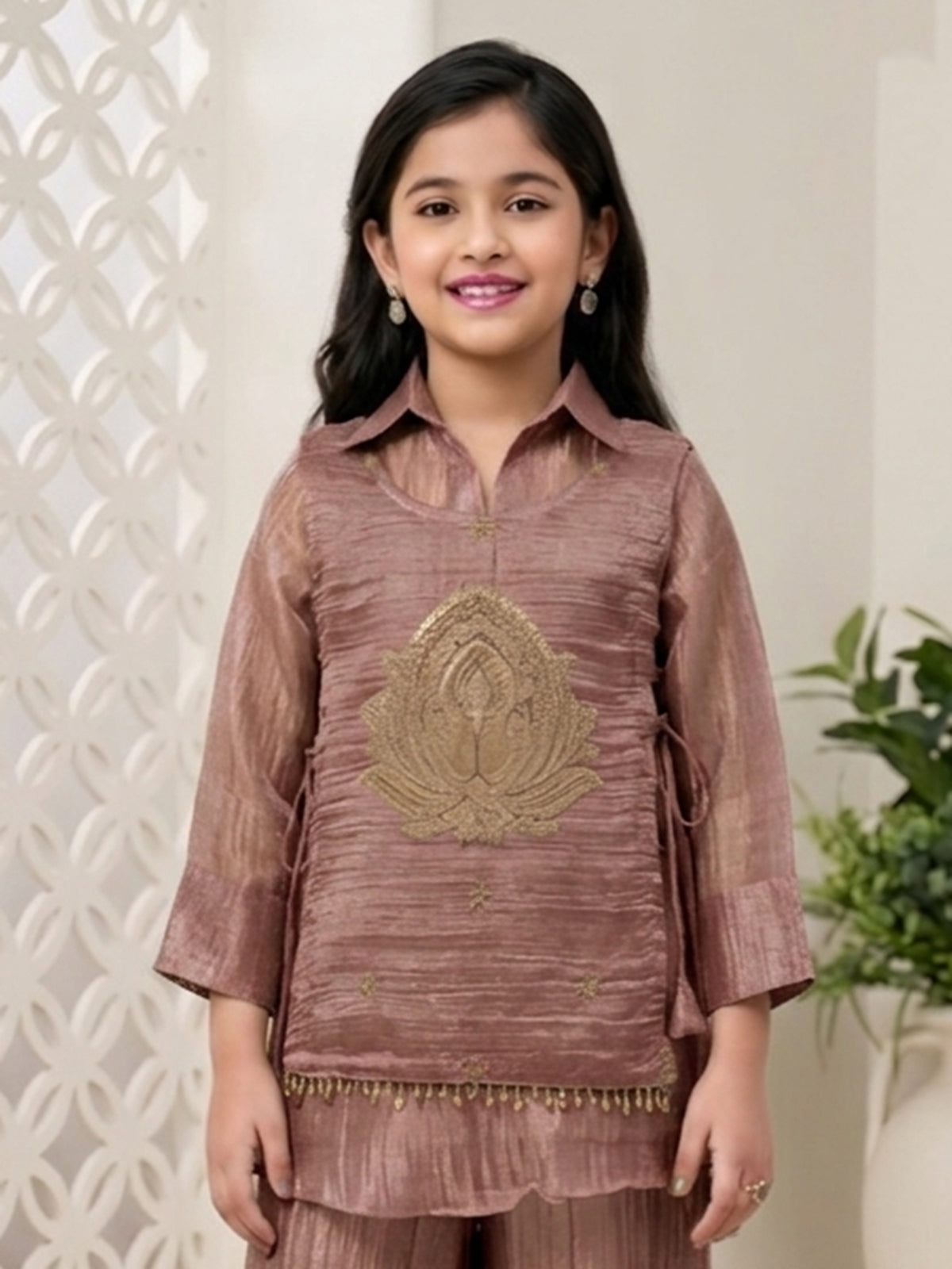 Onion pink regal girls designer palazzo suit