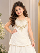 White pearl girls designer palazzo suit