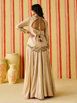Beige silk designer lehenga choli with thread detailing