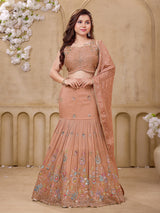 Peach glamorous girls lehenga choli with dupatta