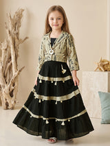Black ornate girls lehenga choli with jacket