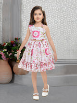White pink floral girls frock with belt