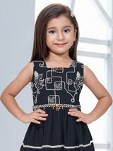 Black geometric embroidered girls gown jacket