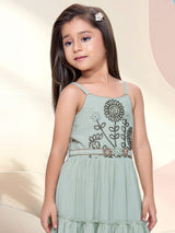Sage green floral belt girls gown