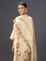 Cream cotton blend kashmiri inspired kurti set with zari detailing