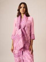 Soft pink cotton blend kurti set with kashmiri motifs