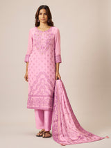 Soft pink cotton blend kurti set with kashmiri motifs